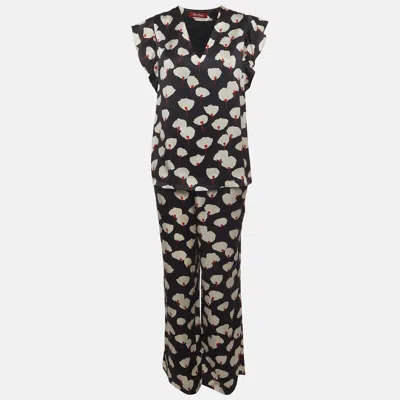 Max Mara Black Floral Print Silk Pants And Top Set