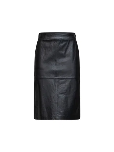Max Mara Black Hammered Nappa Leather Msttimore Pencil Skirt