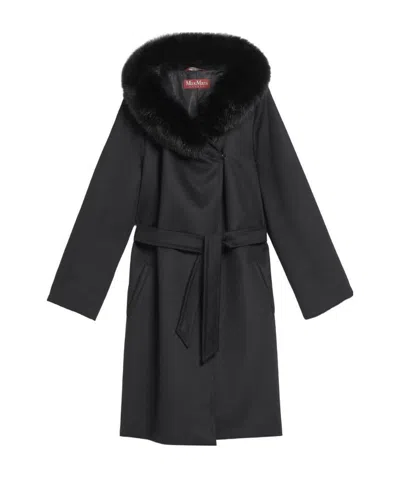 Max Mara Black Hooded Wool Coat