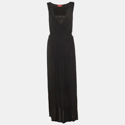Max Mara Black Jersey & Lace Trim Sleeveless Maxi Dress
