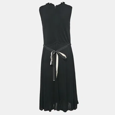 Pre-owned Max Mara Black Jersey Belted Midi Dress L