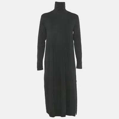 Pre-owned Max Mara Black Jersey Turtle Neck Midi Dress M