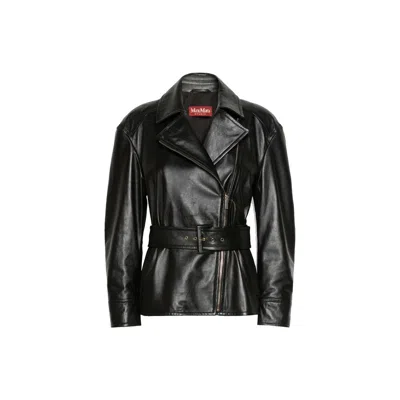 Max Mara Black Lambskin Leather Jacket In Purple