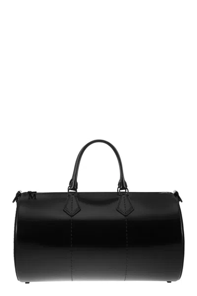 Max Mara Black Leather Brushedrolll Handbag