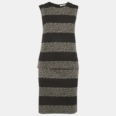 Pre-owned Max Mara Black Leopard Print Panel Knit Top And Skirt Set S