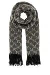 Max Mara Logo Scarf With Embroidered Design And Fringes In Gray