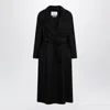 Max Mara Long Belted Jacket Lapel Collar Pockets In Black