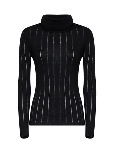 Max Mara Black Mstbadesse Fitted Ribbed Turtleneck Sweater