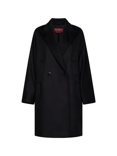Max Mara Black Mstmastro Double-breasted Midi Coat In Animal Print
