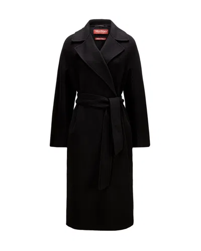 MAX MARA WOMEN BLACK NOTCHED LAPEL TRENCH COAT