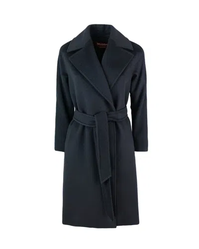 Max Mara Black Notched Lapel Trench Coat In Blue