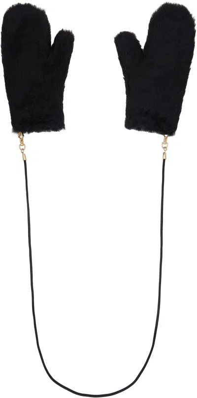 Max Mara Black Ombrato Gloves In 008 Black
