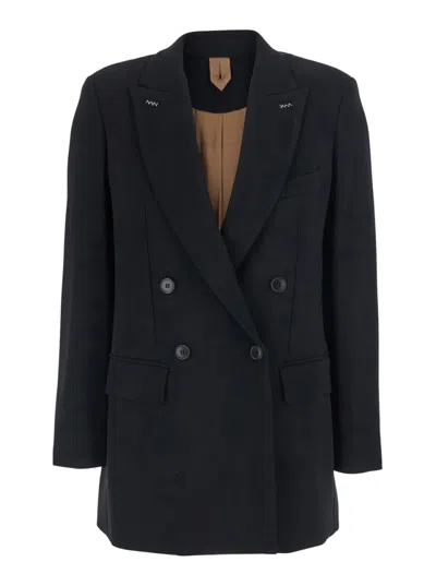 Max Mara Mosso Double-breasted Contrast-stitch Blazer In Black