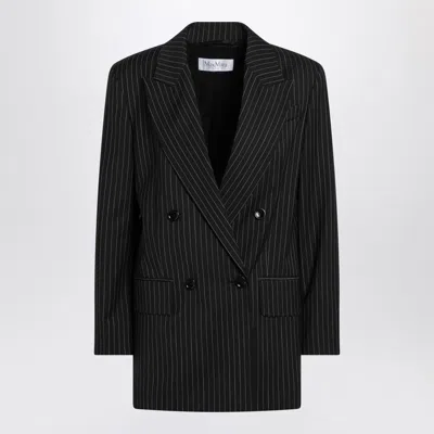 MAX MARA BLACK PINSTRIPED DOUBLE-BREASTED WOOL JACKET