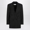 Max Mara Double-breasted Wool Jacket With Pinstripe Design In Black