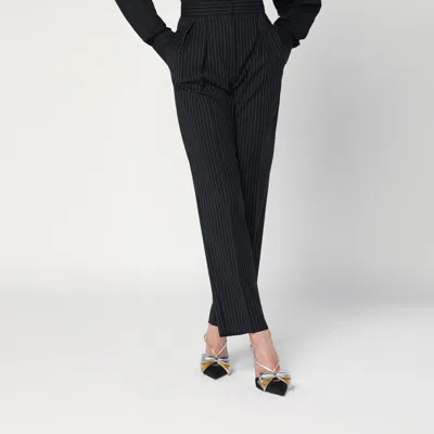 Max Mara Black Pinstriped Wool Trousers