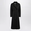 Max Mara Black Pleated Redingote Coat In Technical Fabric In Black