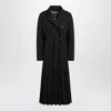 Max Mara Black Pleated Redingote Coat In Technical Fabric In Black