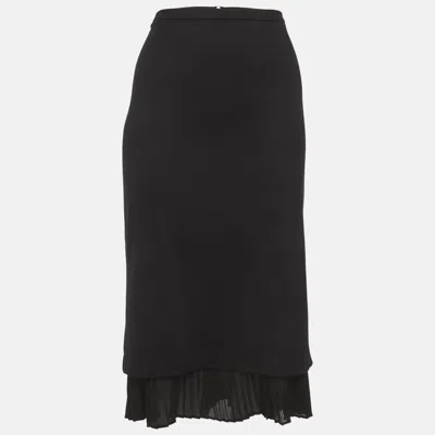 Pre-owned Max Mara Black Plisse Trim Jersey Pencil Skirt L
