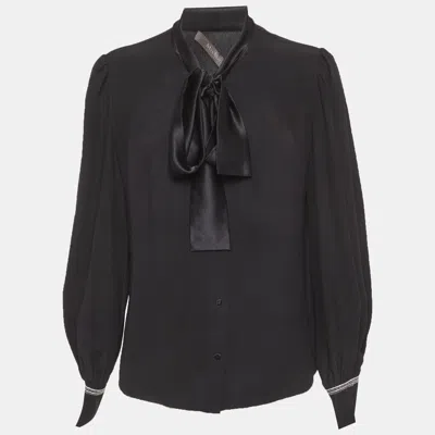 Pre-owned Max Mara Black Sateen Neck-tie Shirt M