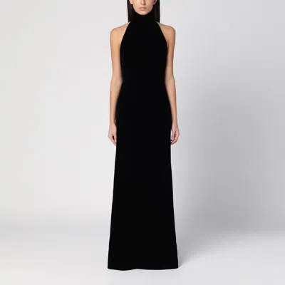 MAX MARA BLACK SATIN VELVET LONG DRESS