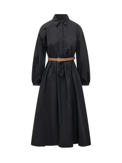 Max Mara Balloon-sleeve Belted Dress In Blue