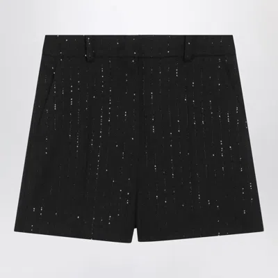 MAX MARA BLACK SHORTS WITH PINSTRIPE-EFFECT MICRO SEQUINS
