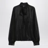 Max Mara Striped Silk Chiffon Long Sleeve Blouse In Black