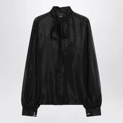 MAX MARA BLACK SILK CHIFFON BLOUSE WITH STRIPES