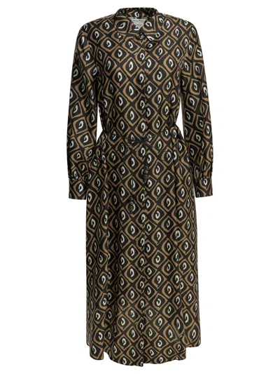 Max Mara Black Silk Long Chemise Dress In Multi