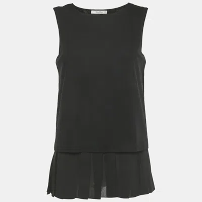 Pre-owned Max Mara Black Stretch Crepe And Pleated Chiffon Top S