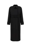 Max Mara Black Stretch Wool Blend Coat In 002