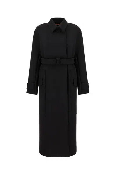 Max Mara Black Stretch Wool Blend Coat In 002