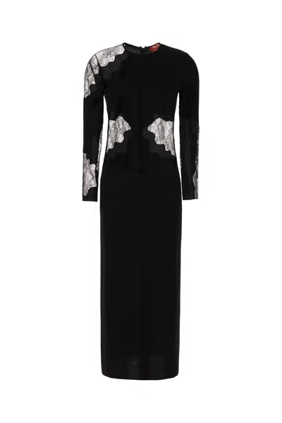 Max Mara Wool Crepe Long Dress In Black