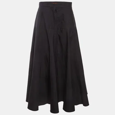Pre-owned Max Mara Black Taffeta Flared Button Up Midi Skirt M