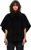 Max Mara Relaxed Black Coat With Plush Texture And Wide Collar In Black