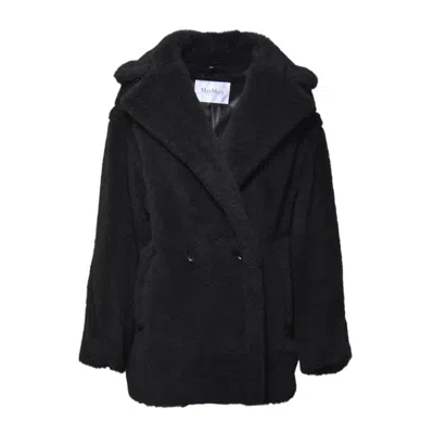 MAX MARA BLACK TEDDY COAT IN ALPACA AND BLACK WOOL