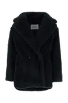 Max Mara Black Teddy Coat In Alpaca And Black Wool In Black