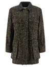 Max Mara Herringbone Pattern Wool Jacket With Leather Collar In Black