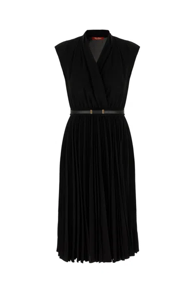 Max Mara Pleated Belted Midi Dress In Black