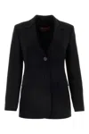 Max Mara Sleek Single-breasted Blazer In Wool Satin Crepe In Nero