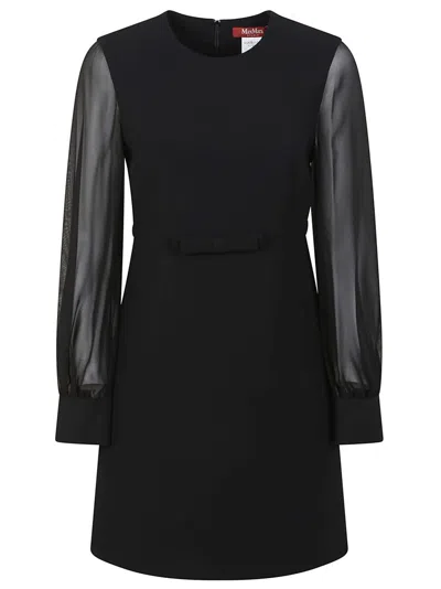 MAX MARA MAX MARA BLACK TRIACETATE DRESS WITH SHEER LONG SLEEVES