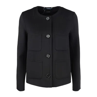 Max Mara Black Virgin Wool Jacket With Round Neck And Patch Pockets