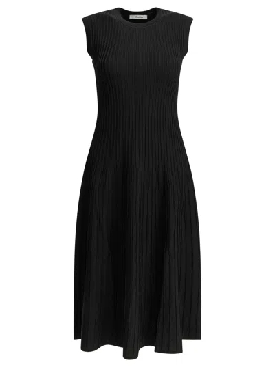 Max Mara Black Viscose Polyamide Flared Midi Dress