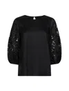Max Mara Black Washed Ramie Gauze And Broderie Anglaise Mstordine T-shirt