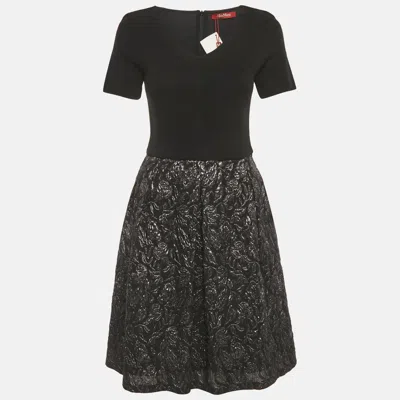 Pre-owned Max Mara Black Wool & Jacquard Short Dress L