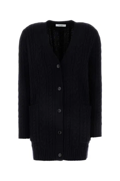 Max Mara Black Wool Blend Calotta Cardigan In Blue