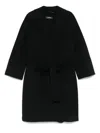 Max Mara Belted Black Coat With Wide Sleeves And Timeless Silhouette In Black