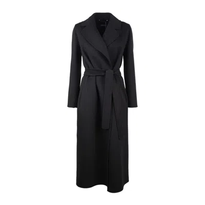 Max Mara Black Wool Drap Robe Coat