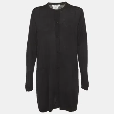 Pre-owned Max Mara Black Wool Knitted Long Cardigan Xl